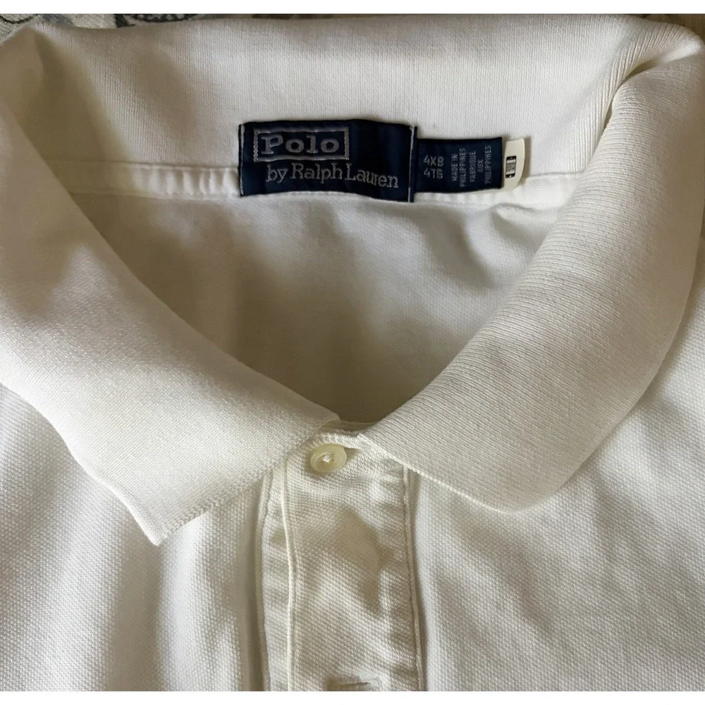 Polo Ralph Lauren 4X Big Tall White Polo Shirt US Flag Crest Embroidery Cotton